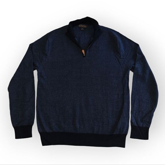 Brooks Brothers Extra Fine Italian Merino Wool Blue Zip collar Size XL - Picture 2 of 6